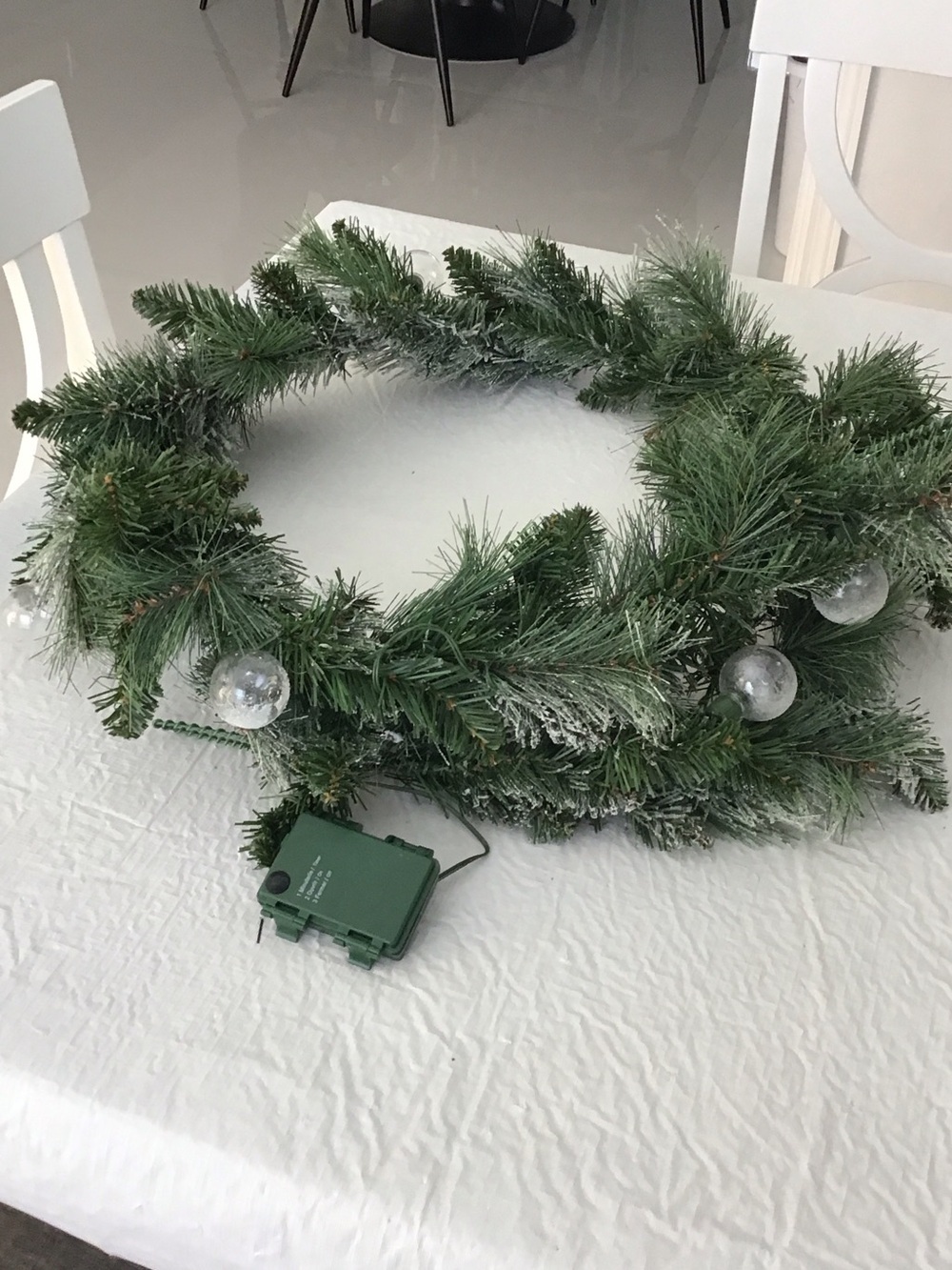 Ashland Green Pine Holiday Wreath with Frosted Tips and Clear Ornaments